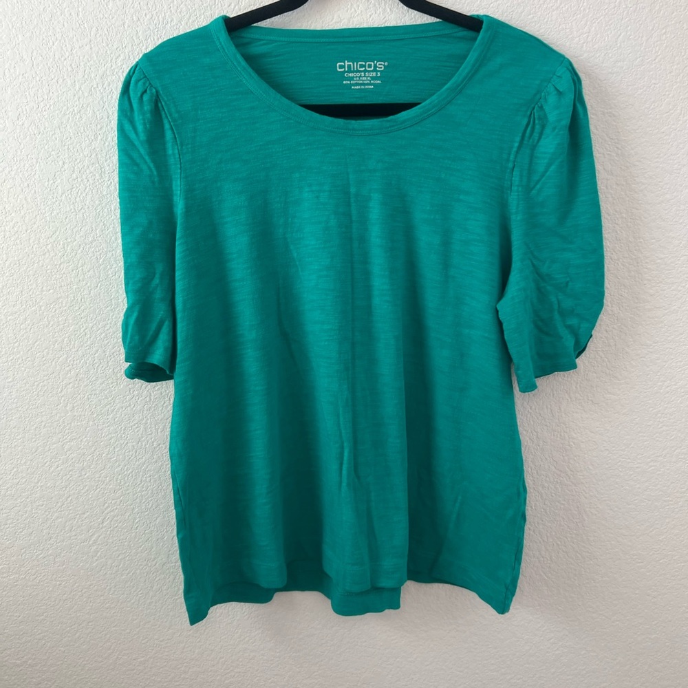 Chico's Teal Cotton-Modal Blend Top